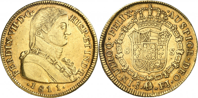 1811. Fernando VII. Santiago. FJ. 8 escudos. (AC. 1865) (Cal.Onza 1349). Busto a...