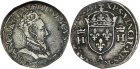 Henri II - Teston à la tête couronnée 1551 A (Paris) 

Argent - 9,50 grs - 28 mm
Sb.4554 / Dy. 981
TTB-
R

Type rare avec la tête couronnée.