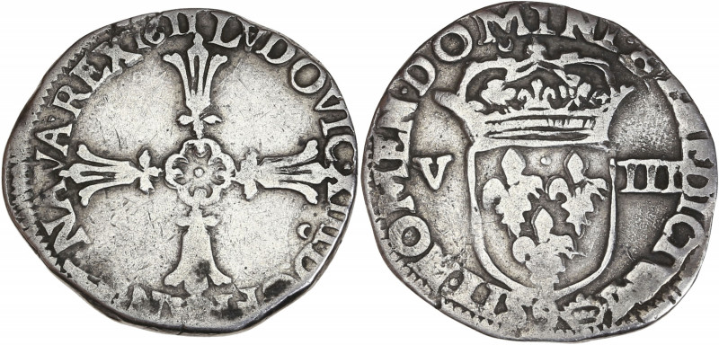 Louis XIII - 1/8 écu, croix feuillue de face, 1611 9 (Rennes) 

Argent - 4,69 gr...