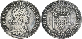 Louis XIII - 1/4 écu 2nd poinçon de Warin 1643 A (Paris) 
R/ Rose après date (Matignon)

Argent - 6,45 grs - 26,5 mm
G.48
TTB-

Rare ! Fine corrosion ...