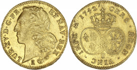 Louis XV - Double louis d'or au bandeau 1742 T (Nantes) 

Or - 16,32 grs - 29,5 mm
G.346
TTB+
RR

Rare ! Exemplaire anciennement cerclé et ajusté au c...