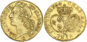 Louis XV - Louis d'or au bandeau 1764 N (Montpellier) 

Or - 8,15 grs - 24 mm
G.341
TTB+ 
R

Rare pour Montpellier en 1764. Ajusté sur les listels ave...