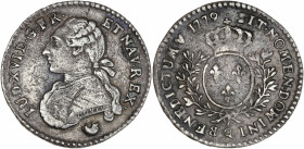 Louis XVI - 1/10 écu buste habillé avec l'avers du 1/2 louis 1779 Q (Perpignan) 
R/ Variété de légende DOWINI au lieu de DOMINI.

Argent - 2,70 grs - ...