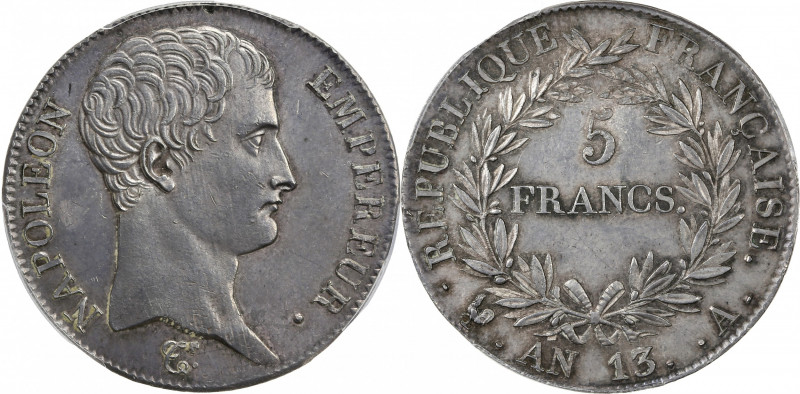 Napoléon Empereur - 5 francs An 13 A (Paris) 

Argent - 25,00 grs - 37 mm
F.303-...