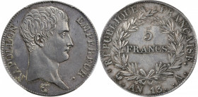 Napoléon Empereur - 5 francs An 13 A (Paris) 

Argent - 25,00 grs - 37 mm
F.303-1 / G.580
SPL / PCGS MS63

Monnaie gradée par PCGS en MS63. Superbe ex...