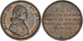 Premier Empire, visite de Maximilien Ier Joseph à la Monnaie de Paris - Module 2 francs 1806 

Bronze - 10,23 grs - 28 mm
Maz.631
TTB+

Assez rare.