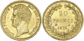 Louis-Philippe tête nue - 20 francs tranche en creux 1831 A (Paris) 

Or - 6,44 grs - 21 mm
F.524-2 / G.1030
TTB

Exemplaire agréable.