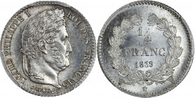 Louis-Philippe tête laurée - 1/4 franc 1839 W (Lille) 

Argent - 1,25 grs - 15 mm
F.166-79 / G.355
FDC / PCGS MS65

Monnaie gradée par PCGS en MS65. M...