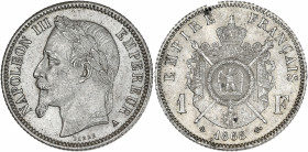 Napoléon III tête laurée - 1 franc 1868 A (Paris) 

Argent - 5,02 grs - 23 mm
F.215-8 / G.463
SPL

Magnifique exemplaire avec son velours de frappe....