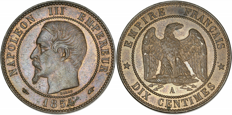 Napoléon III tête nue - 10 centimes 1854 A (Paris) 

Bronze - 10,09 grs - 30 mm
...