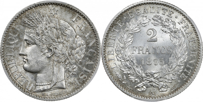 Cérès - 2 francs 1895 A (Paris) 

Argent - 10,00 grs - 27 mm
F.265-17 / G.530a 
...