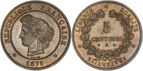 Cérès - 5 centimes 1875 A (Paris) 

Bronze - 5,01 grs - 25 mm
F.118-11 / G.157a
SPL

Superbe exemplaire avec toute sa couleur rouge d'origine.