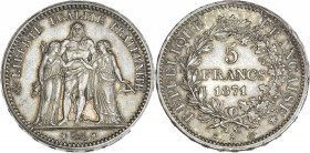 Hercule - 5 francs 1871 A (Paris) - Camélinat 

Argent - 25,01 grs - 37,5 mm
F.334-3 / G.744
SUP
R

Rare ! Superbe exemplaire. Fines hairlines dans le...