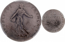 Semeuse - 50 centimes 1897 - Flan mat 

Argent - 2,50 grs - 18 mm
F.190-2 / G.420
FDC / PCGS PR63

Monnaie gradée par PCGS en PR63. Magnifique exempla...