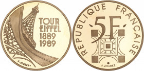 Tour Eiffel - 5 francs 1989 - Frappe BE 

Or - 14,00 grs - 29 mm
G.772
SPL+ / PROOF

Or 920/1000. Tirage de 30 000 exemplaires. Monnaie sans boite ni ...