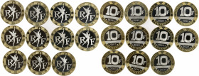 Série de 11 monnaies 10 francs Génie de la Bastille de 1991 à 2001 en frappe Belle Epreuve 

Bimétallique bicolore - 6,50 grs - 23 mm
G.827a
SPL

Dont...