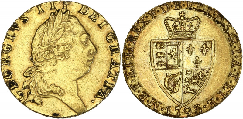Grande Bretagne, Georges III - Guinée 5ème type 1793 (Londres) 

Or - 8,39 grs -...