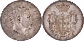 Portugal, Carlos I - 1000 reis 1899 

Argent - 25,00 grs - 37 mm
KM.19-540
SPL+ / PCGS MS64

Monnaie gradée par PCGS en PR64. Magnifique exemplaire av...