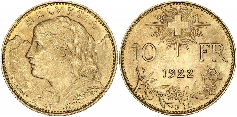 Suisse - 10 francs or 1922 

Or - 3,24 grs - 19 mm
KM.20-36
SPL

Superbe exempla...