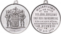 CVIKOV (ZWICKAU), ČESKÉ BUDĚJOVICE (BUDWEIS), DEČÍN (TETSCHEN)&nbsp;
AE medaile 300. výročí a svěcení vlajky C. k. Měšťanský spolek ostrostřelců Česk...