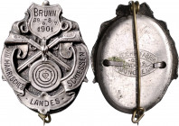 BRNO (BRÜNN)&nbsp;
Ag / AE odznak VIII. Moravská zemská střelba Brno (Brünn), 1901, 14,08g, pouze 2 ks na trhu. 33 x 42 mm, Ag / AE, Abzeichenfabrik ...