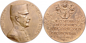 BRUNTÁL (FREUDENTHAL)&nbsp;
AE medaile III. Rakousko - Slezská zemská střelba Bruntál (Freudenthal), 1907, 17,31g, pouze 4 ks na trhu. 35 mm, bronz, ...