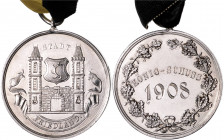 CHŘIBSKÁ (KREIBITZ), DOMAŽLICE (TAUS), FRÝDLAND (FRIEDLAND)&nbsp;
Ag medaile "Králi střelců" Frýdlant (Friedland), 1908, 40,59g, jediný kus na trhu!....