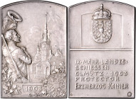 OLOMOUC (OLMÜTZ)&nbsp;
Ag plaketa IX. Moravská střelba Olomouc (Olmütz) pod záštitou arcivévody Rainera, 1903, 35,2g, 36 x 53 mm, Brüder Schneider, H...