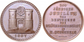 ŠUMPERK (MÄHRISCH SCHÖNBERG)&nbsp;
AE medaile 200. výročí Střelecké společnosti Šumperk (Mährisch Schönberg), 1887, 15,84g, jediný kus na trhu!. ex. ...