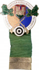 ŠUMPERK (MÄHRISCH SCHÖNBERG)&nbsp;
AE odznak Střelecká společnost Šumperk (Mährisch Schönberg), b. l., 29,4g, 46 x 50 mm, smaltovaný bronz, připínací...