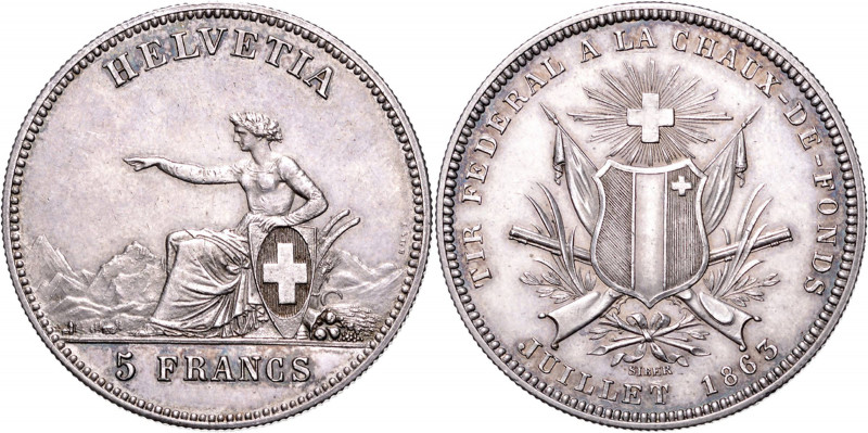 SWISS SHOOTING MEDALS&nbsp;
5 Frank slavnostní střelba Neuchatel, 1863, 25g, 37...