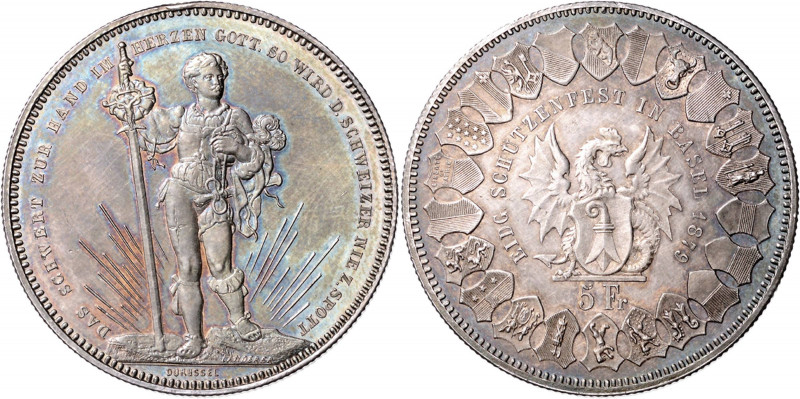 SWISS SHOOTING MEDALS&nbsp;
5 Frank Slavnostní střelba Basel, 1879, 24,96g, 37 ...