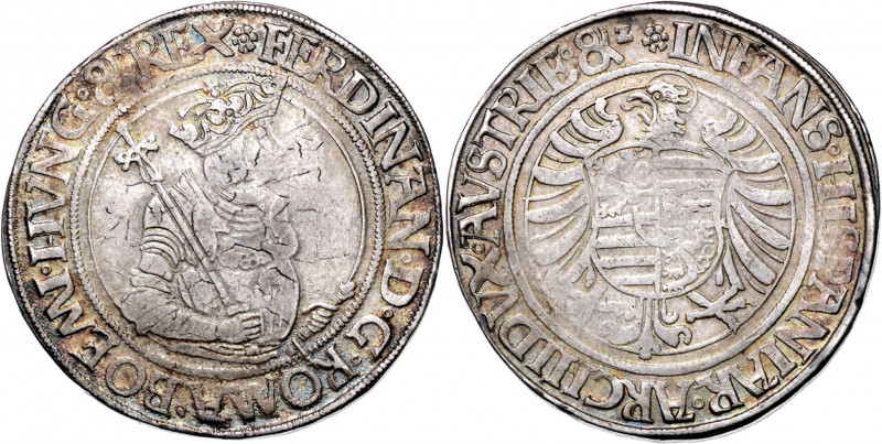 FERDINAND I (1526 - 1564)&nbsp;
1 Thaler, b. l., 28,82g, Jáchymov. Hal 104&nbsp...