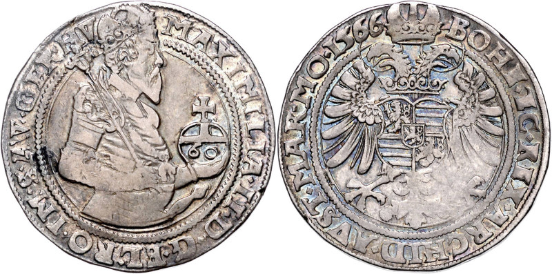 MAXIMILIAN II (1564 - 1576)&nbsp;
60 Kreuzer, 1566, 24,78g, Kutna Hora. Hal 190...