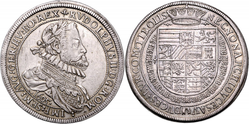RUDOLF II (1576 - 1612)&nbsp;
1 Thaler, 1605, 28,59g, Hall. Dav 3005&nbsp;

a...