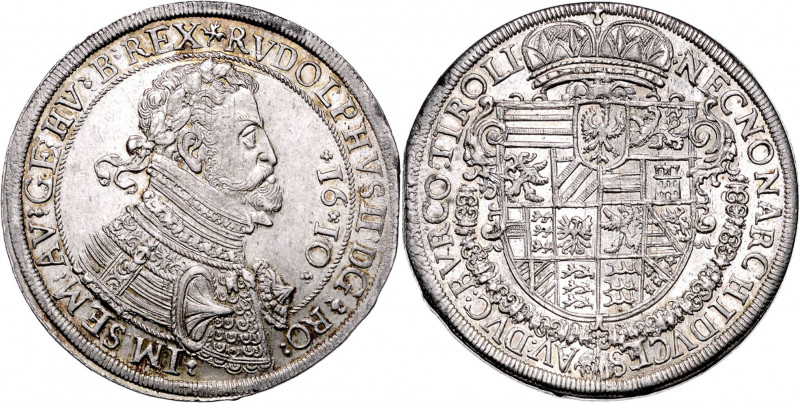 RUDOLF II (1576 - 1612)&nbsp;
1 Thaler, 1610, 28,52g, Hall. Dav 3007&nbsp;

E...