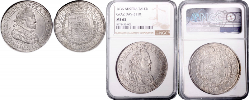 FERDINAND II (1617 - 1637)&nbsp;
1 Thaler, 1636, Graz. Dav 3110&nbsp;

UNC | ...
