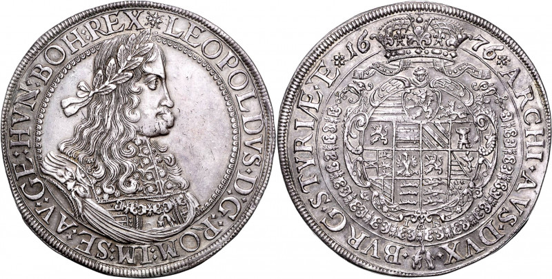 LEOPOLD I (1657 - 1705)&nbsp;
1 Thaler, 1676, 28,66g, Graz. Dav 3232&nbsp;

E...