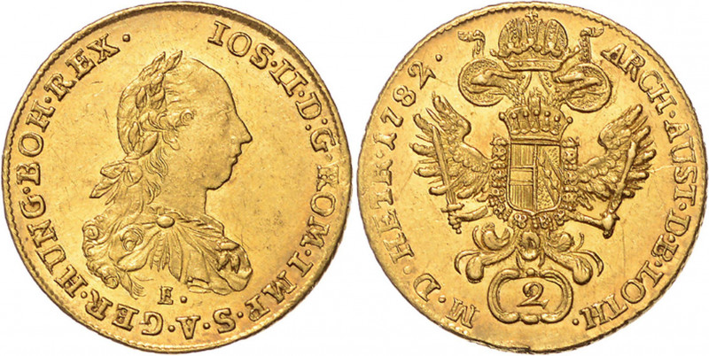 JOSEPH II (1765 - 1790)&nbsp;
2 Ducats, 1782, 6,98g, E. Her 11&nbsp;

about E...