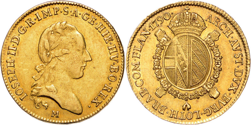 JOSEPH II (1765 - 1790)&nbsp;
Sovrano, 1790, 11,1g, M. Her 115&nbsp;

about E...