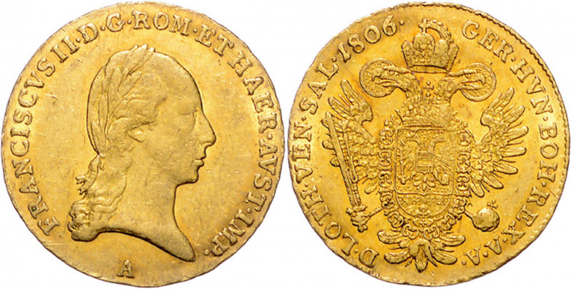 FRANCIS II / I (1792 - 1806 - 1835)&nbsp;
1 Ducat, 1806, 3,49g, A. Früh 25&nbsp...