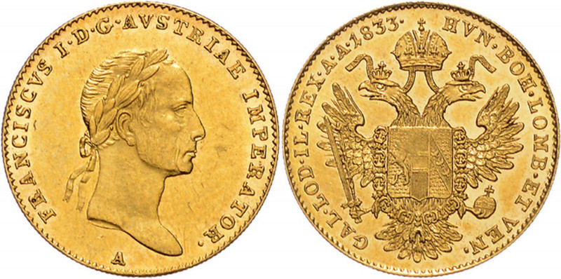 FRANCIS II / I (1792 - 1806 - 1835)&nbsp;
1 Ducat, 1833, 3,49g, A. Früh 110&nbs...