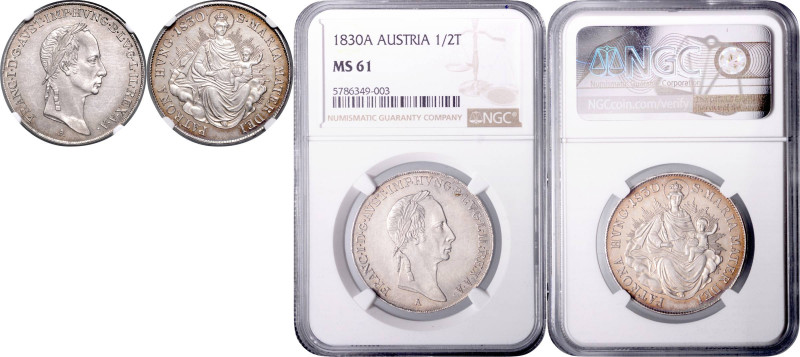 FRANCIS II / I (1792 - 1806 - 1835)&nbsp;
1/2 Thaler "ribbons touch neck", 1830...