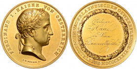 FERDINAND V / I (1835 - 1848)&nbsp;
Gold medal (15 Ducats) Trade exhibition in Vienna, prize medal, 1839, 52,26g, 45 mm, Au 986/1000, J. D. Boehm, Ha...