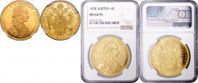 FRANZ JOSEPH I (1848 - 1916)&nbsp;
4 Ducats, 1898, Früh 1147&nbsp;

UNC | UNC , NGC MS 64 PL | Mimořádný exemplář! | Jediný exemplář s tímto hodnoc...
