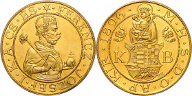 FRANZ JOSEPH I (1848 - 1916)&nbsp;
9 Ducats, 1896, 30,77g, KB. Früh 2205a, raženo 100 ks&nbsp;

EF | EF , drobná hrana, rysky | small defect on the...
