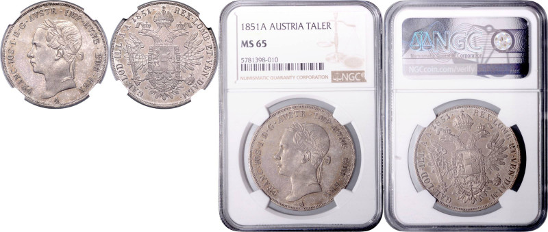 FRANZ JOSEPH I (1848 - 1916)&nbsp;
1 Thaler (bust left), 1851, A. Früh 1347&nbs...
