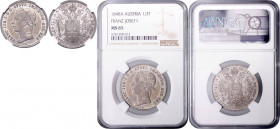 FRANZ JOSEPH I (1848 - 1916)&nbsp;
1/2 Thaler (bust left), 1848, A. Früh 1432&nbsp;

UNC | UNC , NGC MS 65 | Mimořádný exemplář! | Jeden exemplář z...