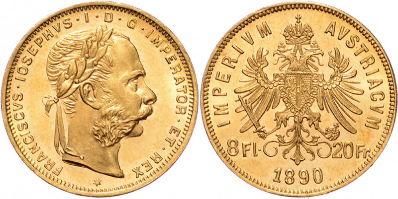 FRANZ JOSEPH I (1848 - 1916)&nbsp;
8 Gulden, 1890, 6,46g, Früh 1324&nbsp;

UN...