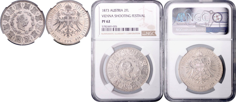 FRANZ JOSEPH I (1848 - 1916)&nbsp;
2 Gulden Shooting Festival Vienna, 1873, Frü...